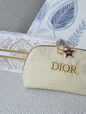 New In Box Authentic Christian Dior Gold Trousse Pouch Makeup Bag